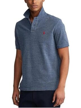 Polo By Ralph Lauren Men’s Heather Navy Polo with Pink Pony, Size Large